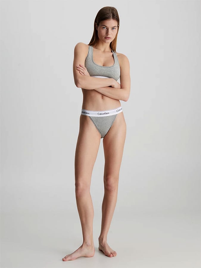 CALVIN KLEIN ΓΚΡΙ ΓΥΝΑΙΚΕΙΟ ΣΛΙΠ HIGH LEG TANGA (COTTON) - Image 4
