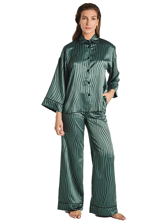LIDA HOMEWEAR ΓΥΝΑΙΚΕΙΟ ΣΕΤ ΣΑΤΕΝ ΠΥΤΖΑΜΕΣ WAVY PRINT