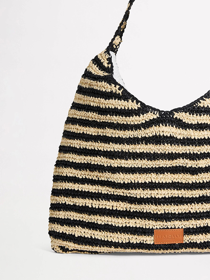 SEAFOLLY ΤΣΑΝΤΑ RAFFIA STRIPE TOTE BAG BEIGE/BLACK - Image 5