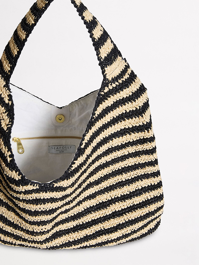 SEAFOLLY ΤΣΑΝΤΑ RAFFIA STRIPE TOTE BAG BEIGE/BLACK - Image 4