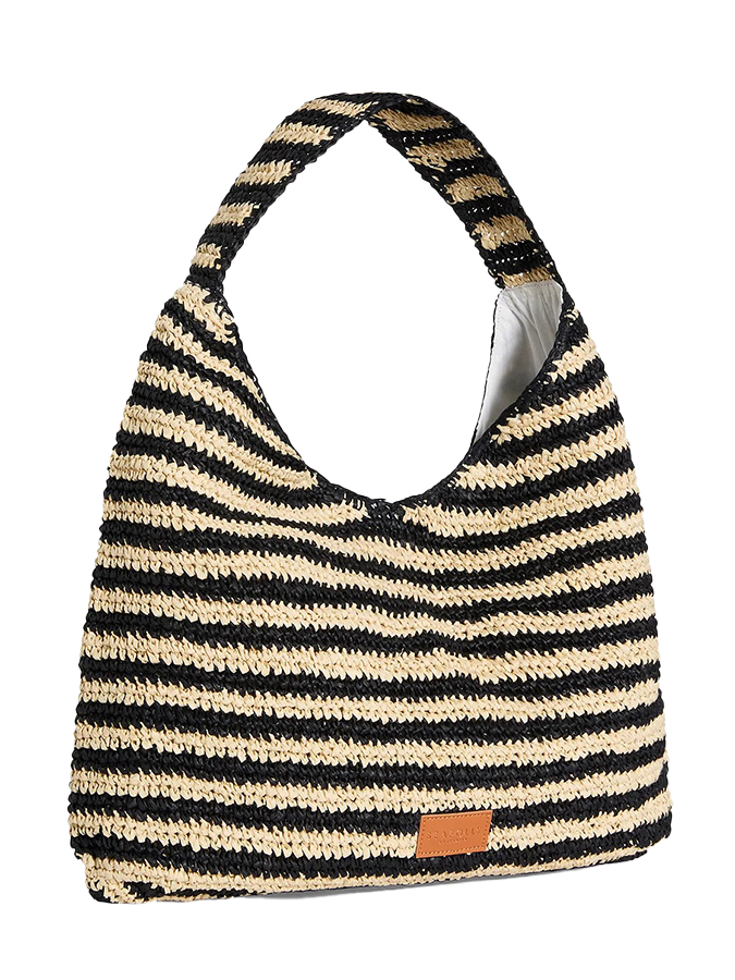 SEAFOLLY ΤΣΑΝΤΑ RAFFIA STRIPE TOTE BAG BEIGE/BLACK