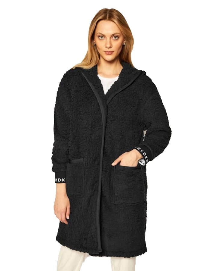 DKNY Hooded Ζακέτα ή Ρόμπα μαύρη (χωρίς κουμπιά - φερμουάρ)