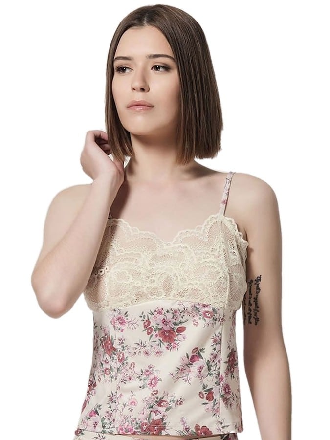 Luna Τοπ Floral Σατέν ύφασμα και δαντέλα